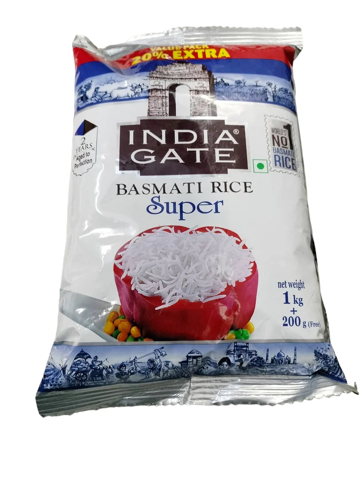 India Gate Basmati Rice Super 1Kg + 200g