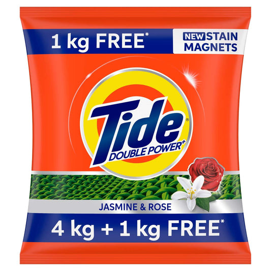 Tide Double Power Jasmine and Rose Detergent Powder  4 Kg + 1 Kg Free