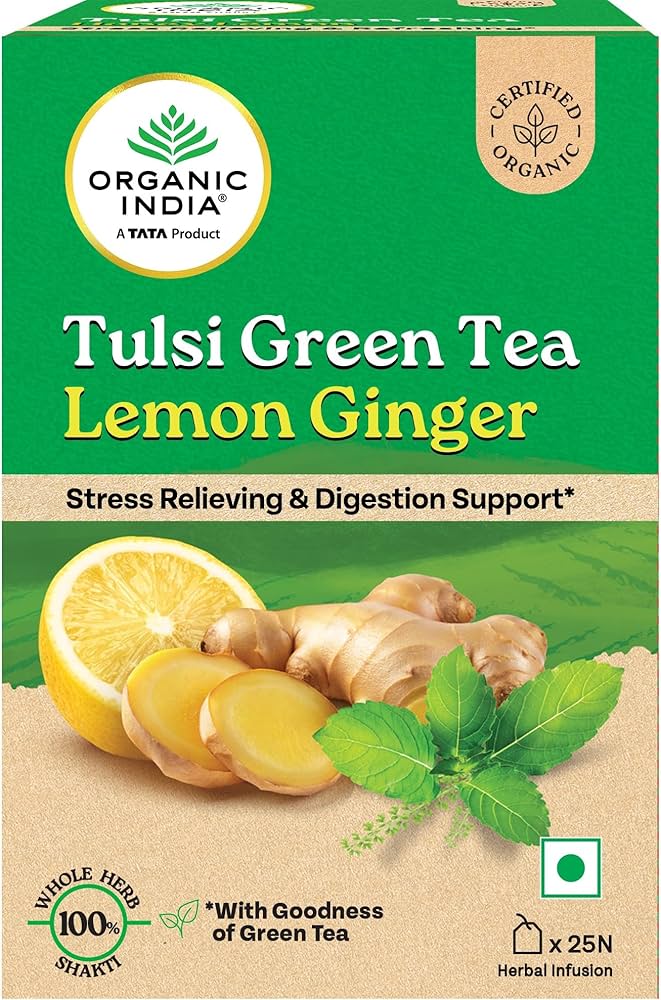 ORGANIC INDIA TULSI GREEN TEA LEMON GINGER 25N