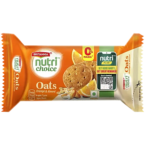 Britannia Nutri Choice Oats Cookies   Orange  Almonds 75g