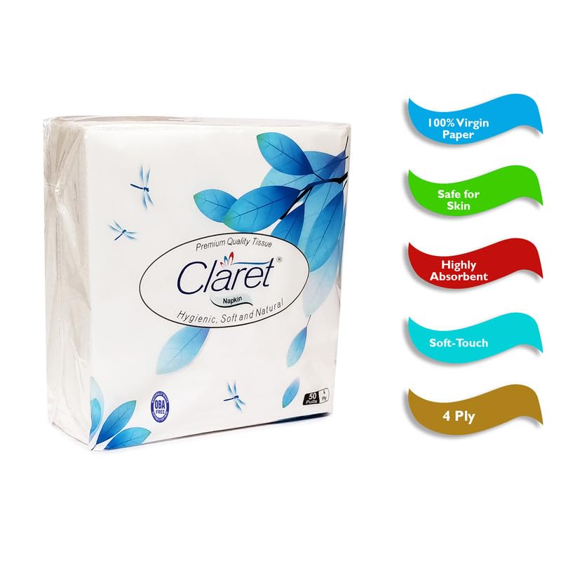Claret Premium Quality 40x40cm Paper Napkins  4 Ply 50 Pulls Packet